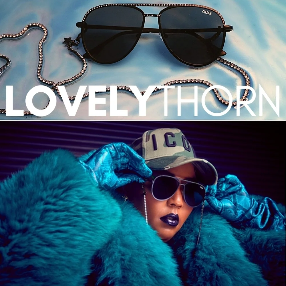 QUAY // ltd ed lizzo luxe rhinestone aviators matte black frame smoke lenses